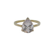 Sterling Silver Large CZ Peardrop Solitaire Engagement Ring Modern c1990 Size M