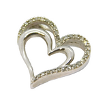 Sterling Silver Multi-Stone Diamond Set Double Heart Charm Pendant Vintage c1970