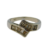 Sterling Silver Paste Set Crossover Band Dress Ring Vintage c1970 Size N