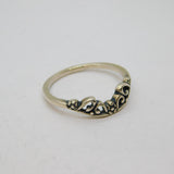 Sterling Silver Floral Pattern Curve Front Dress Ring Modern c1990 Size R