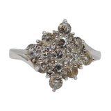 Sterling Silver Multi-Stone White Sapphire Statement Ring Vintage c1970 Size N