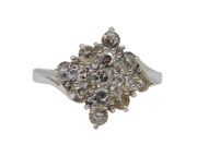 Sterling Silver Multi-Stone White Sapphire Statement Ring Vintage c1970 Size N