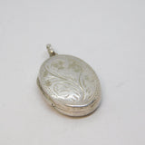 Sterling Silver Floral Design Oval Locket Charm Pendant Vintage c1970