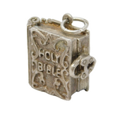 Sterling Silver Opening Holy Bible Charm Pendant Vintage c1970