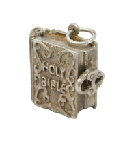 Sterling Silver Opening Holy Bible Charm Pendant Vintage c1970