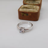 Sterling Silver Crystal Set Solitaire Ring Vintage c1970 Size N UK