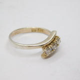 Sterling Silver Triple Stone CZ Crossover Dress Ring Vintage c1970 Size P 1/2