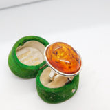 Sterling Silver & Cabochon Baltic Amber Statement Ring Vintage c1980