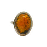 Sterling Silver Baltic Amber Oval Studio Dress Band Ring Vintage c1970 Size J
