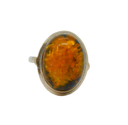Sterling Silver Baltic Amber Oval Studio Dress Band Ring Vintage c1970 Size J