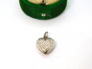 Sterling Silver Floral Puff Heart Charm Pendant Vintage c1970