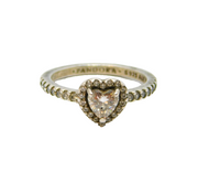 Sterling Silver CZ Set Band With Heart Stacking Ring Modern c2010 Size J 1/2