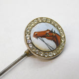 Victorian Sterling Silver, Enamel & Paste Horseracing Stick Pin Antique