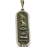 Sterling Silver Egyptian Hieroglyphics Drop Pendant Vintage c1970s