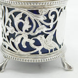 Victorian Sterling Silver Bird & Floral Pattern Mustard Pot Antique Birmingham