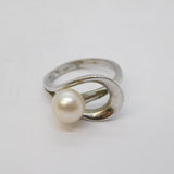 Sterling Silver Modernist Simulated Pearl Dress Ring Vintage c1970 Size M UK