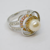 Sterling Silver Faux Pearl & Multi-Colour Cocktail Ring Vintage c1970 Size K