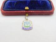 Sterling Silver and Enamel Westward Ho Travel Shield Charm Pendant Vintage c1970
