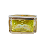 Sterling Silver Yellow & Clear Crystal Cocktail Ring Vintage c1990 Size T 1/2