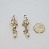 Pair of Sterling Silver Freshwater Pearl Floral Dangly Earrings Modern c1990