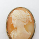 Art Deco Sterling Silver Mounted Carved Shell Cameo Brooch Antique c1920s