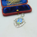 Sterling Silver & Colourful Enamel Football Soccer Fob Medal Mid-Century 1950