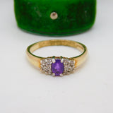 9ct Yellow Gold Purple & White Paste Set Dress Ring Vintage Birmingham c1990