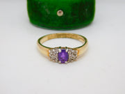 9ct Yellow Gold Purple & White Paste Set Dress Ring Vintage Birmingham c1990