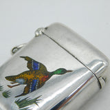 Victorian Sterling Silver & Enamel Flying Duck Vesta Case Antique 1901 Chester