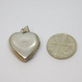 Sterling Silver Patterned Front Heart Locket Charm Pendant Vintage c1970