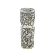 19th Century Chinese Export Silver Dragon Pattern Cylindrical Box Antique Canton