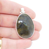 Studio Jewellery Large Sterling Silver Labradorite Drop Pendant Vintage c1970