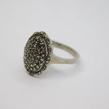 Sterling Silver Art Deco Marcasite Set Oval Dress Ring Antique c1930 Size N 1/2