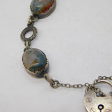 Sterling Silver & Cabochon Moss Agate Charm Bracelet Vintage c1960s