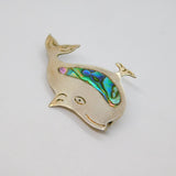 'Alpaca Mexico' Silver Tone Abalone Shell Whale Fish Brooch Pin Vintage c1990