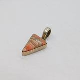 Sterling Silver Pink Banded Natural Stone Drop Charm Pendant Vintage c1970