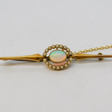 Edwardian 15ct Yellow Gold, Cabochon White Opal & Pearl Brooch Antique c1910