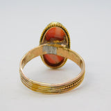 Victorian 15ct Yellow Gold Carved Red Coral Cameo Dress Ring Antique c1860