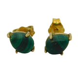 9ct Yellow Gold Pear Cut Malachite Stud Earrings Vintage c1970s
