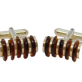 Pair of Sterling Silver Baltic Amber Set Gents Cufflinks Vintage c1960