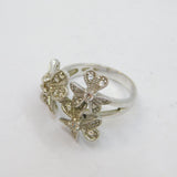 Sterling Silver White Topaz Set Triple Flower Dress Ring Vintage c1990 Size M
