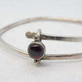 Handmade Sterling Silver Planished Cabochon Garnet Bangle Bracelet Vintage
