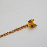 Victorian Boxed Small 22ct Gold & Ruby Fox Mask Stick Pin Antique c1880s