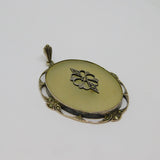 Sterling Silver Marcasite & Frosted Glass Large Oval Deco Pendant Antique c1920
