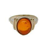 Sterling Silver Baltic Amber Oval Studio Band Ring Vintage c1990 Size L