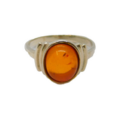Sterling Silver Baltic Amber Oval Studio Band Ring Vintage c1990 Size L