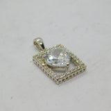 Sterling Silver CZ Rectangle Framed Heart Drop Charm Pendant Modern c2000s