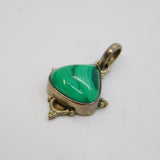 Sterling Silver Malachite Peardrop Studio Pendant Contemporary c1990s