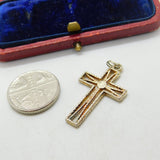 Sterling Silver Glass Paste Cross Charm Pendant Vintage c1970