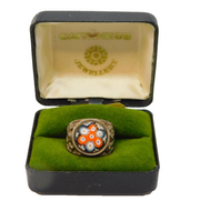Caithness Jewellery Box Sterling Silver Floral Glass Dress Ring Vintage 1974